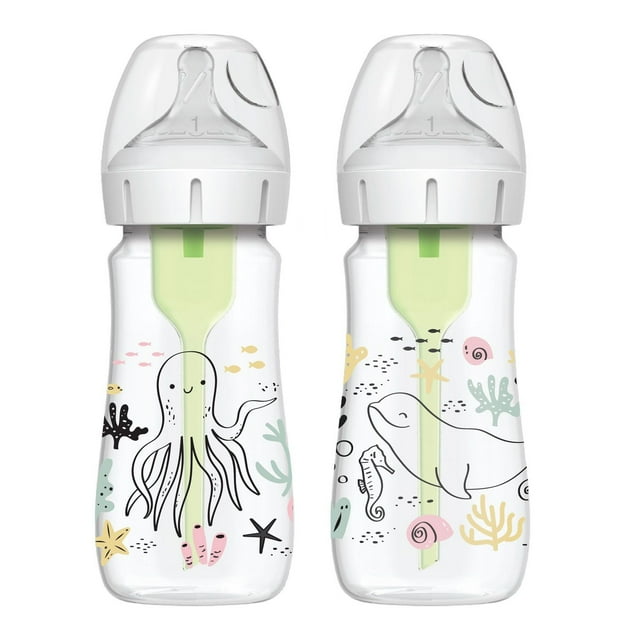 Dr. Brown's Natural Flow Anti-Colic Options+ Wide-Neck Baby Bottle Ocean Designs, 2 x 9oz Bottles