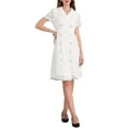 thumbnail image 2 of INSPIRE CHIC Women's Short Sleeve Lace Dress Lapel Collar Double Breasted Wedding Cocktail Belted A-Line Dresses S White, 2 of 4