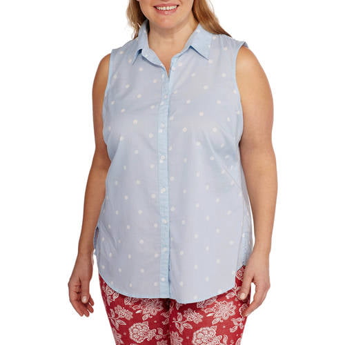 Faded glory womens plus size button front Sleeveless Shirt