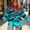 thumbnail image 5 of Uootdi Halloween Sweatshirts for Women V Neck Bat Flame Graphic Womens Sweatshirt Loose Fit Holiday Gathering Stretchy Womens Tops Gift, 5 of 7