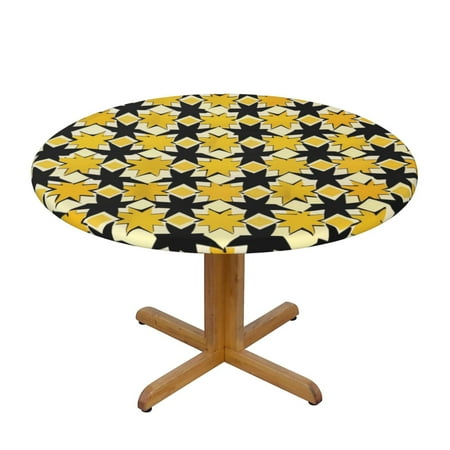

Irregular pattern Round Picnic Table Cloth Elastic Waterproof Fitted Vinyl Tablecloth Table Covers for Dining Camping Outdoor