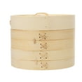 thumbnail image 1 of 3pcs Handmade Bamboo Steamer Kitchen Food Steamer with Lid Steamer Cloth (18cm), 1 of 6
