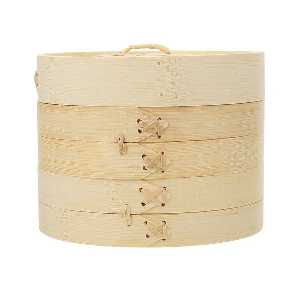 unbranded 3pcs Chinese Bamboo Steamer Bamboo Food Steamer with Steamer Cloth Lid (18cm)