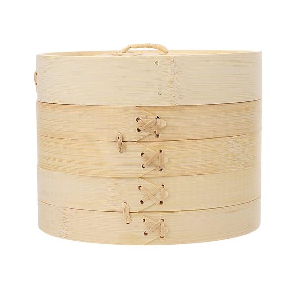 3pcs Handmade Bamboo Steamer Kitchen Food Steamer with Lid Steamer Cloth (18cm)
