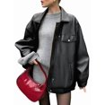thumbnail image 3 of Womens Leather Jackets Faux Suede Fall Motorcycle Coats Fashion Winter Outfits Clothes Y2k Tops Black L, 3 of 10