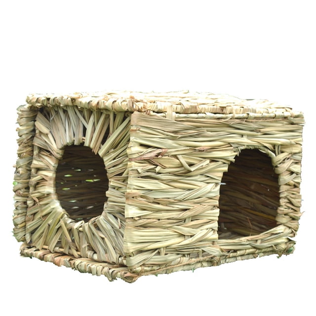 NETSENG Extra Large Grass House for Rabbits,Hand Crafted Natural Grass Hideaway Foldable Bed Hut with Openings Playhouse for Bunny Guinea Pig Chinchilla Ferret for Play and Sleep 38cm*28cm*25cm