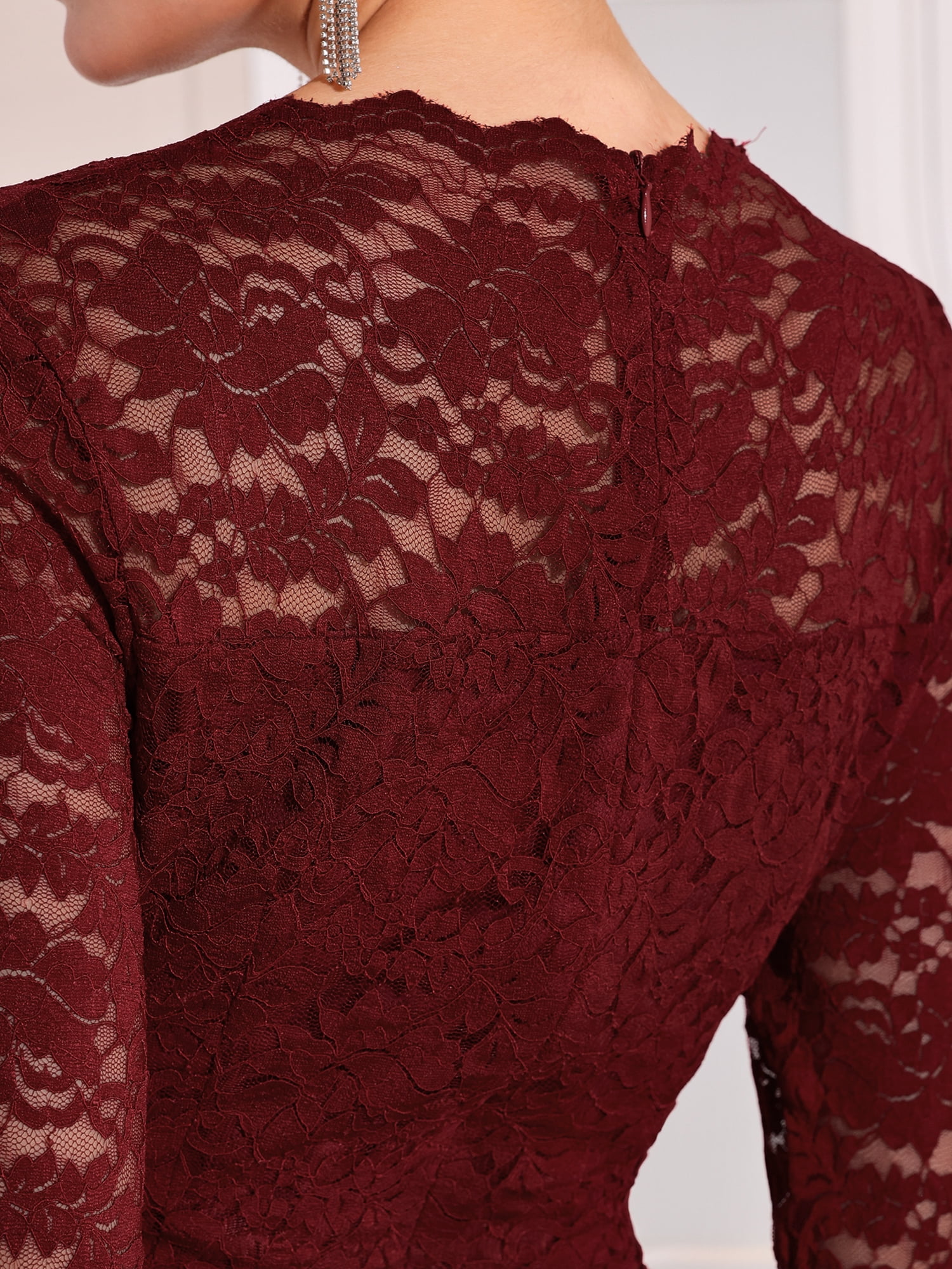 DARING DIVA Floral Lace Wedding Bodycon Pencil Dress M Wine Red