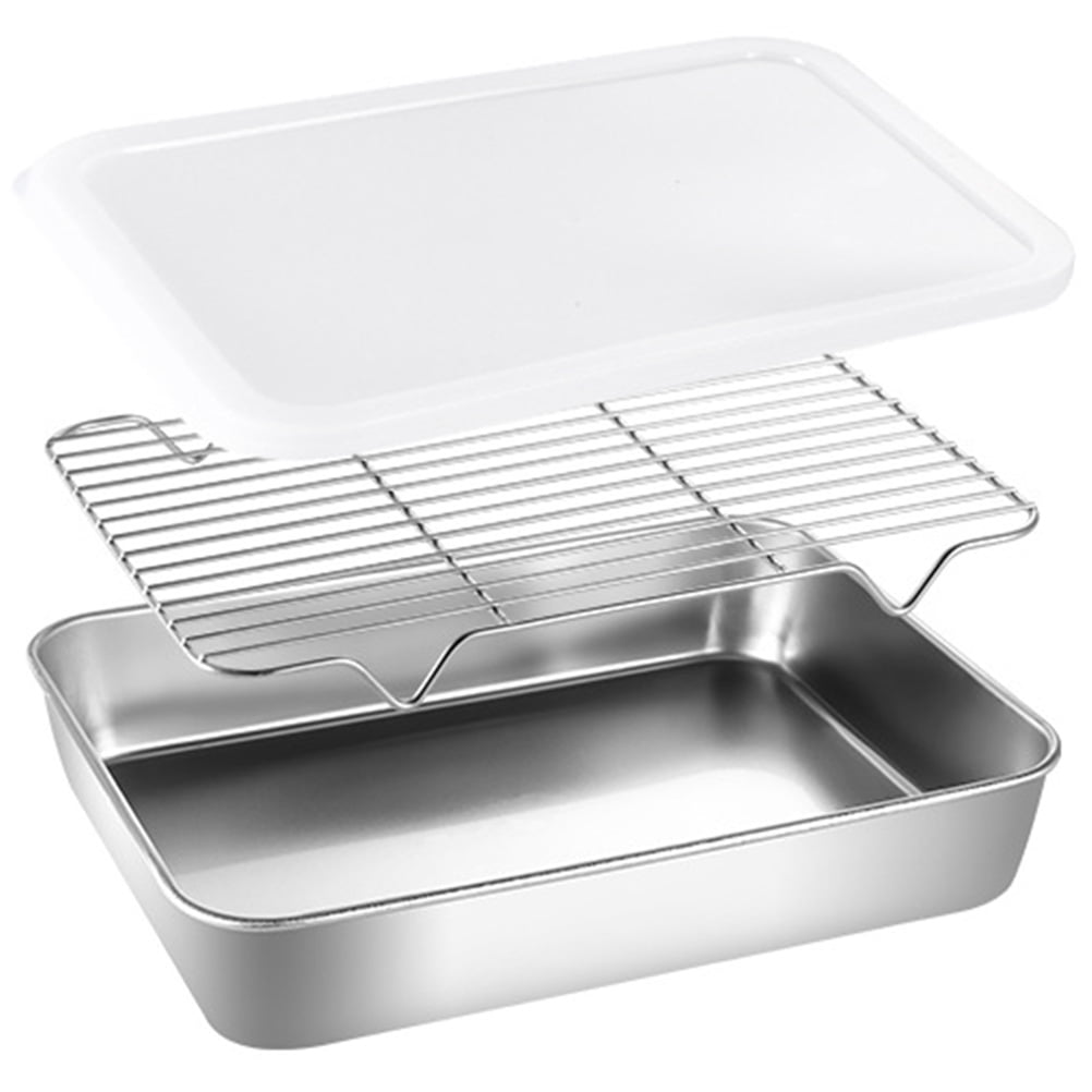 TUIBELYN Stainless Steel Baking Sheet Set with Cooling Rack and Lid, Non-Stick Oven Bakeware for Cooking and Baking