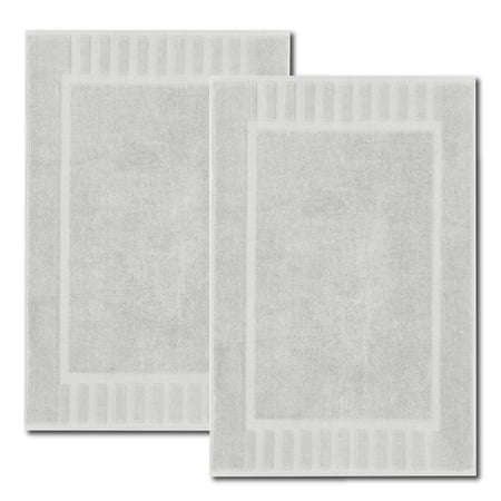 White Classic Hotel Collection Absorbent Cotton Bath Mats Spa Reversible Floor Towels not a Bathroom Rug Silver Gray 22 x 34 2 Pack