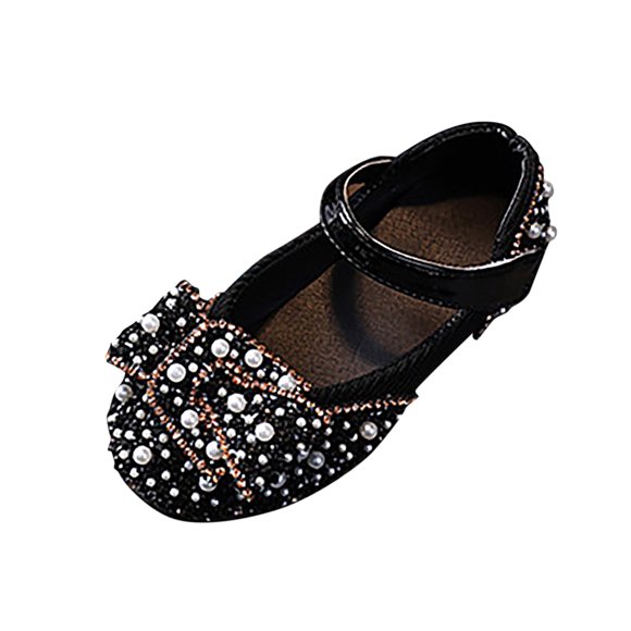 B91xZ Chaussures Habillées pour Filles Mode Printemps et Été Sandales pour Filles Chaussures Habillées de Performance de Danse Perles Paillettes Brillant Nœud Crochet pour Tout-Petit/petit Enfant/grand Enfant, Noir 35