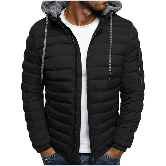 USNSM Mens Lightweight Puffer Jacket Warm Winter Casual Quilted Coat Hooded Jacket Water Resistant Insulated Puffy Coat Black XXL
