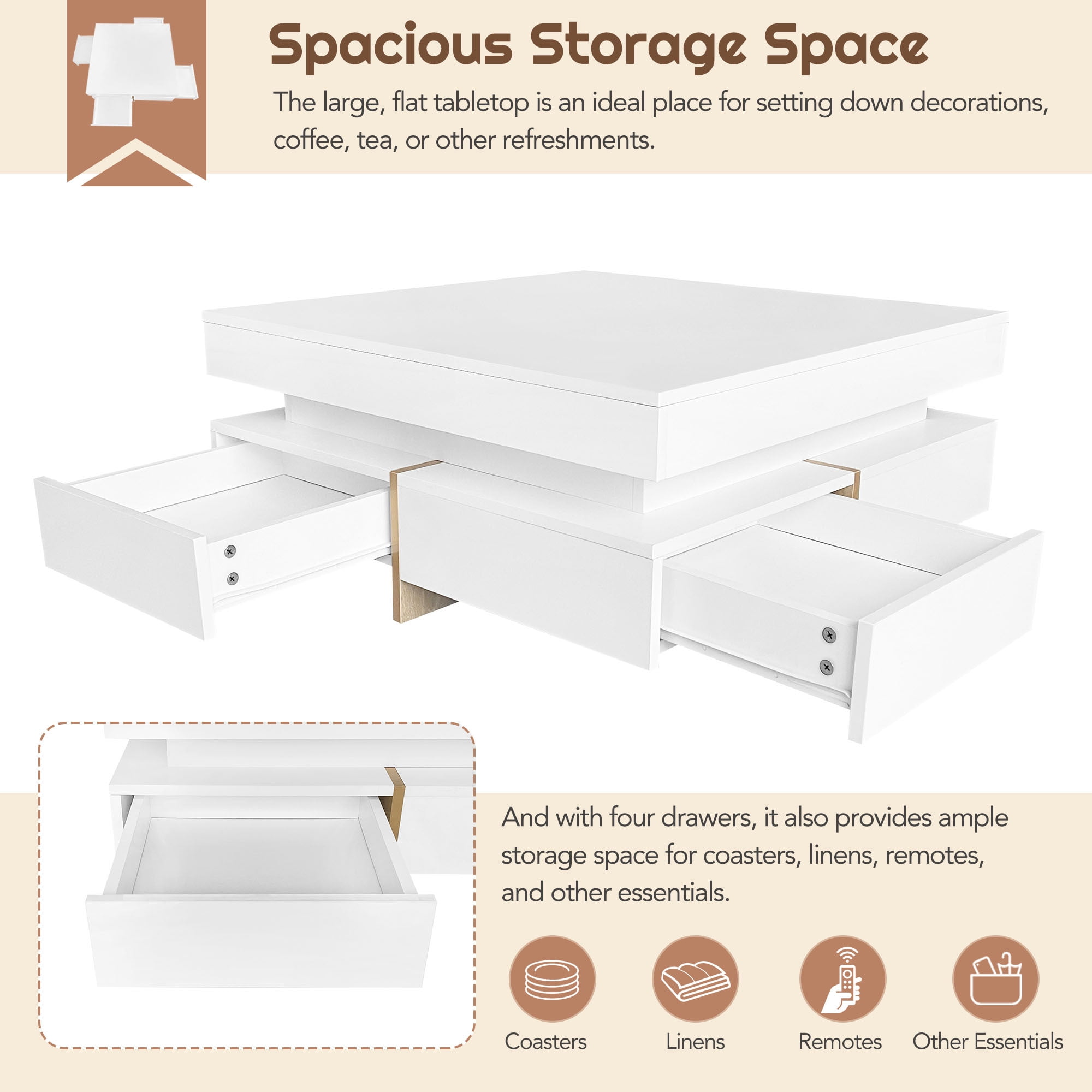 Euroco Storage Particle Board Coffee Table, White