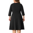 thumbnail image 4 of DARING DIVA Plus Size Midi Notched V Neck 3/4 Sleeve A-Line Dress 1X Black, 4 of 6