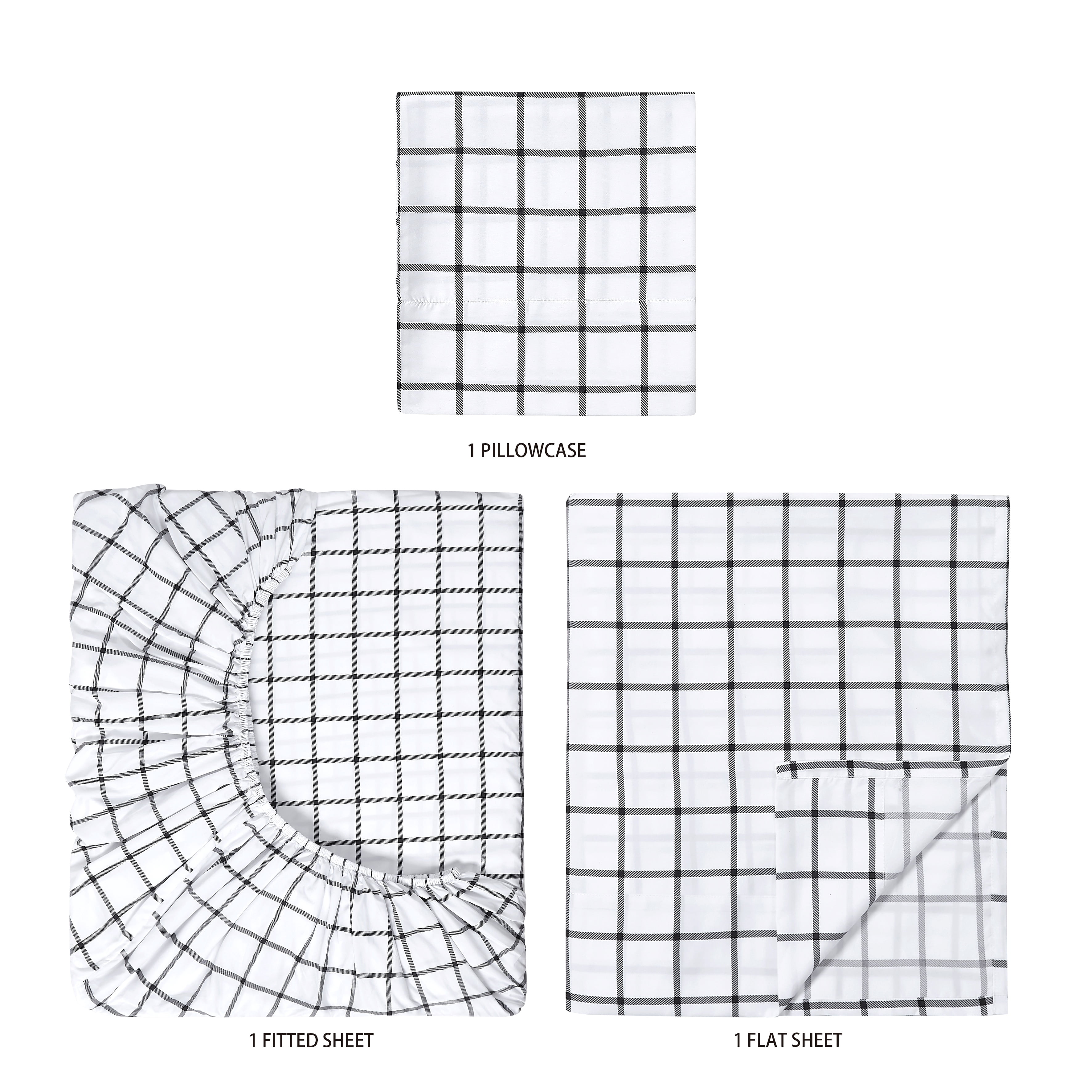 Mainstays Super Soft High Quality Brushed Microfiber Bed Sheet Set, Twin-XL, White Windowpane, 3 Piece