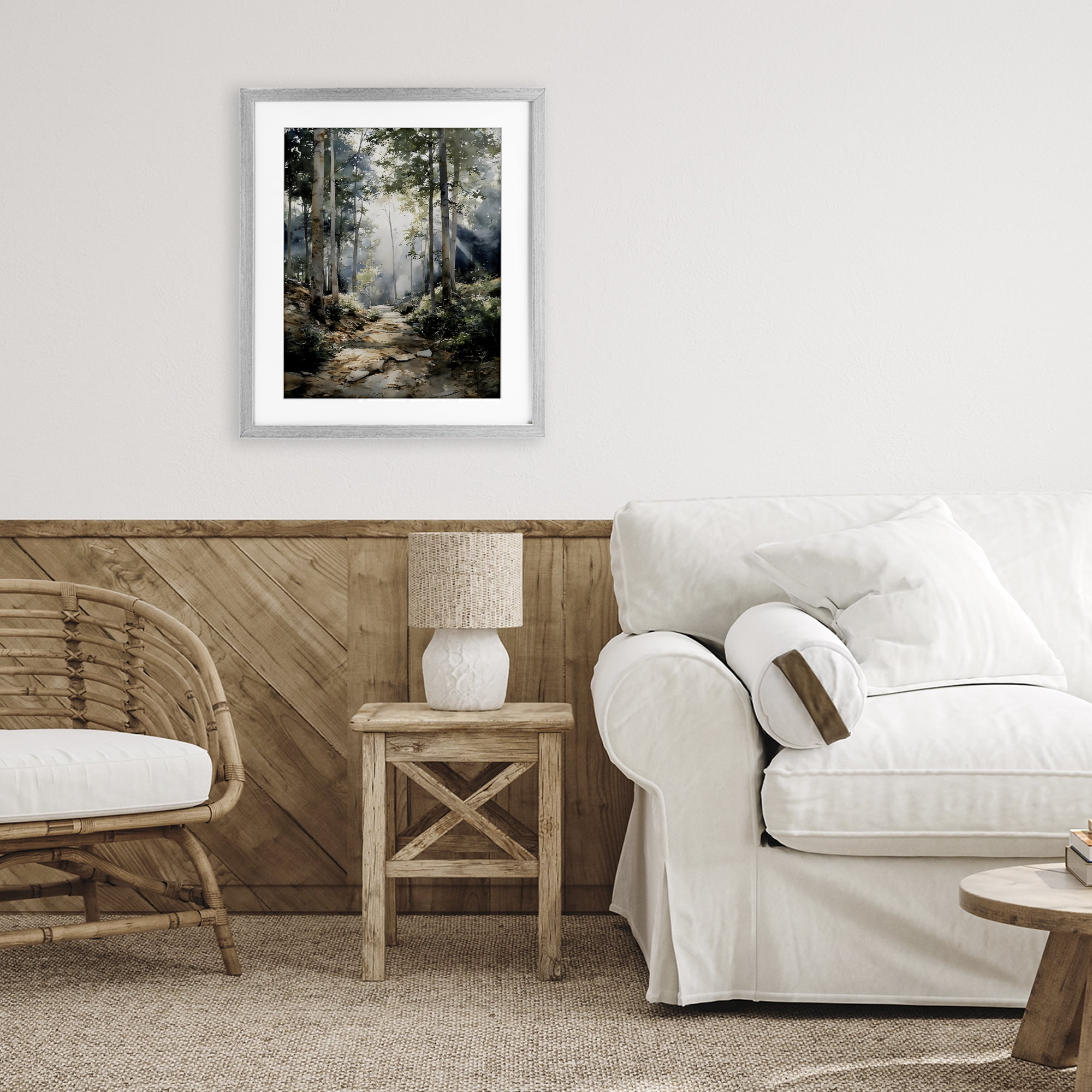 Stupell Industries Through The Woods Pathway Gray Framed Print Under Glass, design by Franklyn Gregory