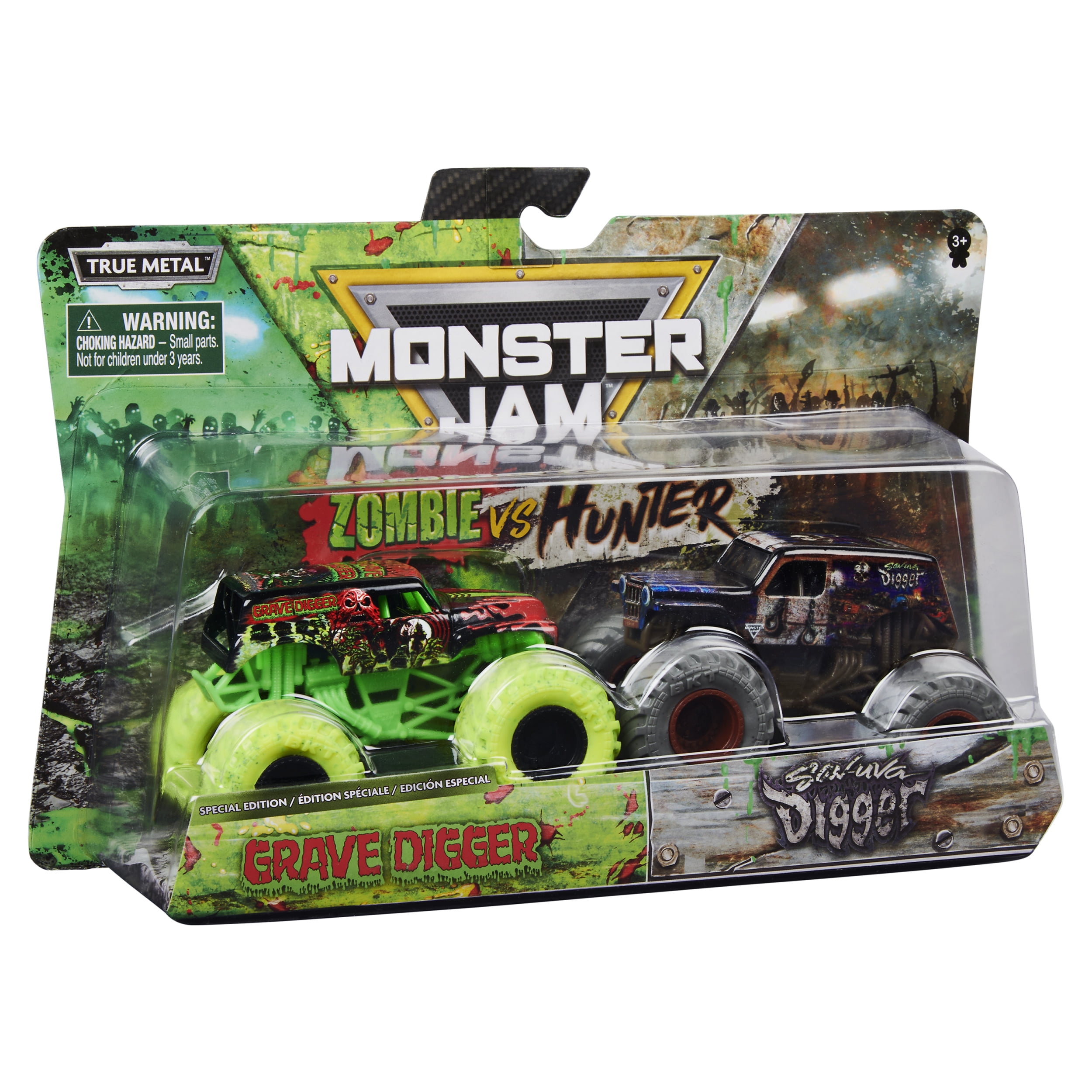 Monster Jam, Official Zombie Grave Digger Vs. Hunter Son-Uva Digger Die-Cast Monster Trucks, 1:64 Scale