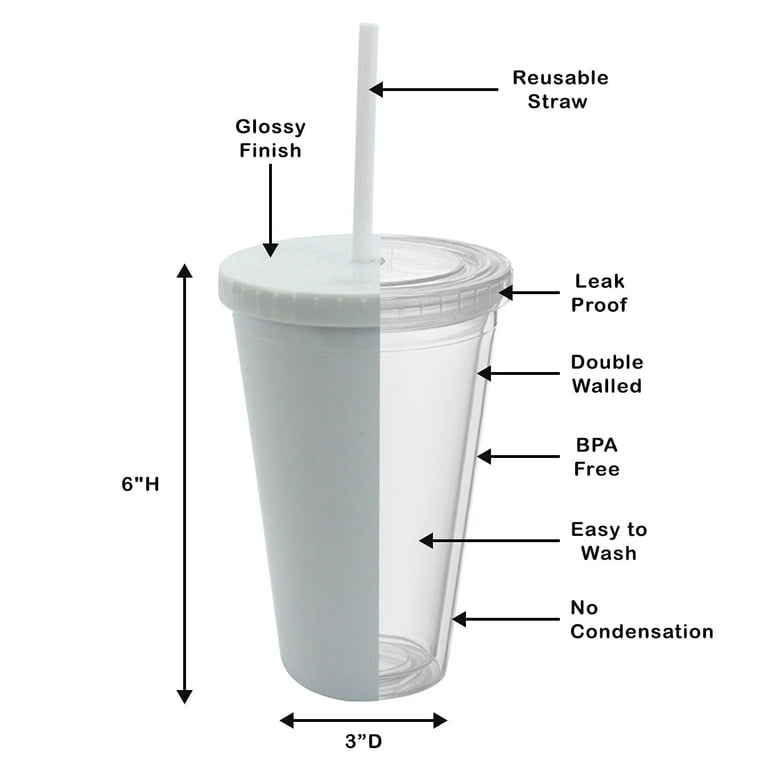 Double-Walled Acrylic Tumbler w/Lid & Straw, 16 Oz Beverage Cup, Choice of  Color