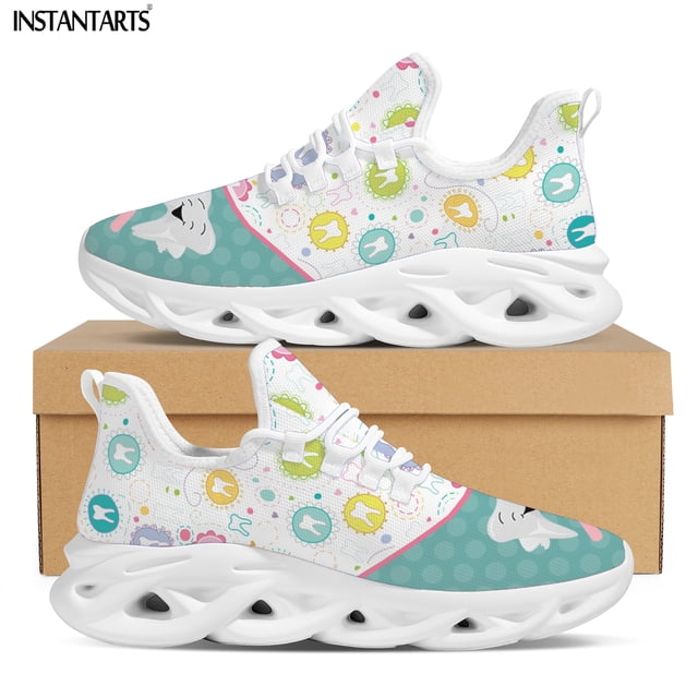 Zapatillas de deporte con plataforma y cordones de malla con estampado de dientes de dibujos animados para mujer, cómodas, con diseño dental