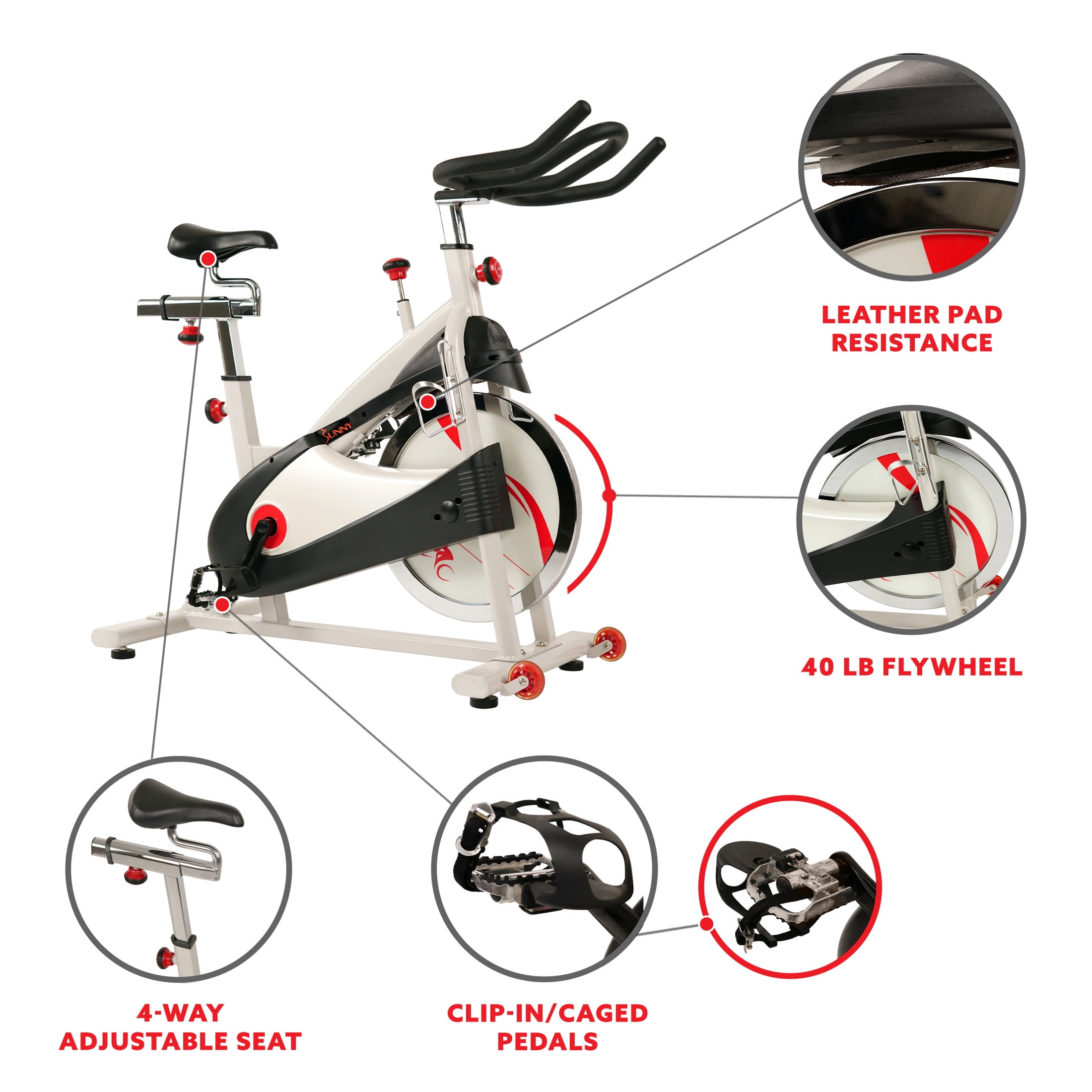 Sunny Health & Fitness 40lb Flywheel Belt Drive Indoor Cycle Bike w/ Clipped Pedals - SF-B1509
