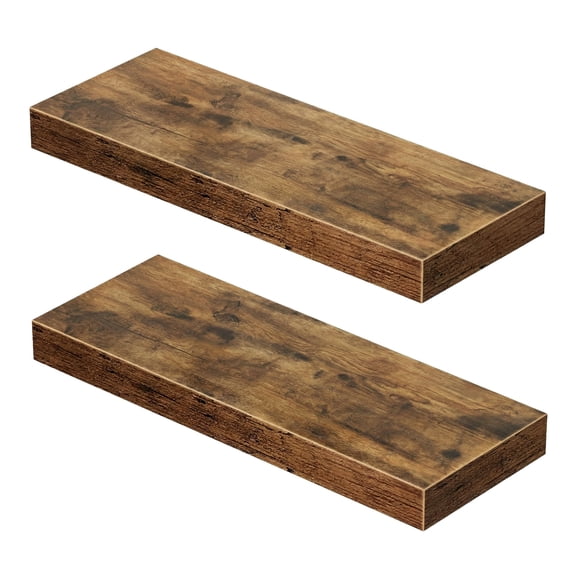 Floating Shelves for Wall, Set of 2 - Farmhouse Rustic Brown Bathroom Shelf, Wall Mounted Shelf Over Toilet for Home Decor, Space-Saving Display Shelves for Living Room, Kitchen, Office