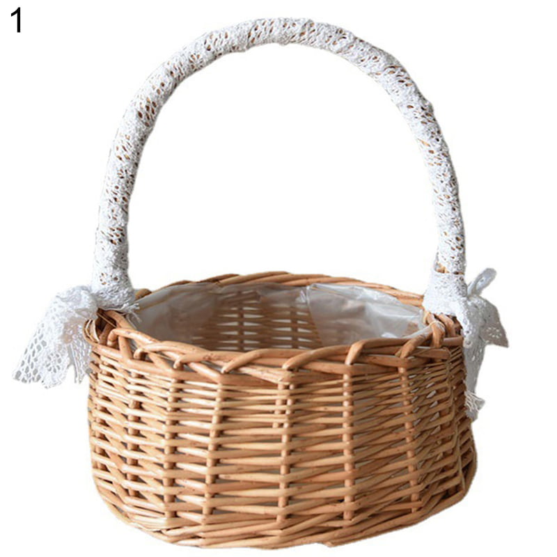 Details about   Bridesmaid Wedding Flower Girl Natural Lined Flower Wicker Pot  Candy Basket NEW 