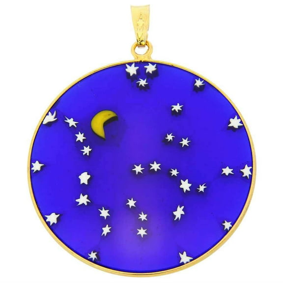 GlassOfVenice Murano Glass Millefiori Pendant "Starry Night" in Gold-Plated Frame 1-1/2"