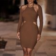 thumbnail image 2 of Moda mujer sexy color sólido hombro manga larga vestido regular Fridja yut4964, 2 of 8