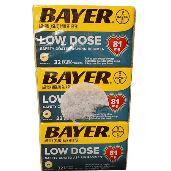 3 Pack - Bayer Low Dose Safety Coated Aspirin 81mg 32 Tablets Each