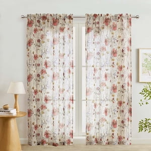 Ovzme Blaise Crushed Sheer Curtains Floral Print, 51x84 In