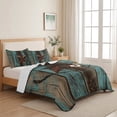 thumbnail image 5 of Queen Quilt Set 90''x96'', Teal Brown Texas Star Retro Lightweight Summer Bedspread Coverlet Set with 2 Pillow Shams, Vintage Star Wooden Breathable All Season Quilt Bedding for Bedroom/Guest Room, 5 of 9