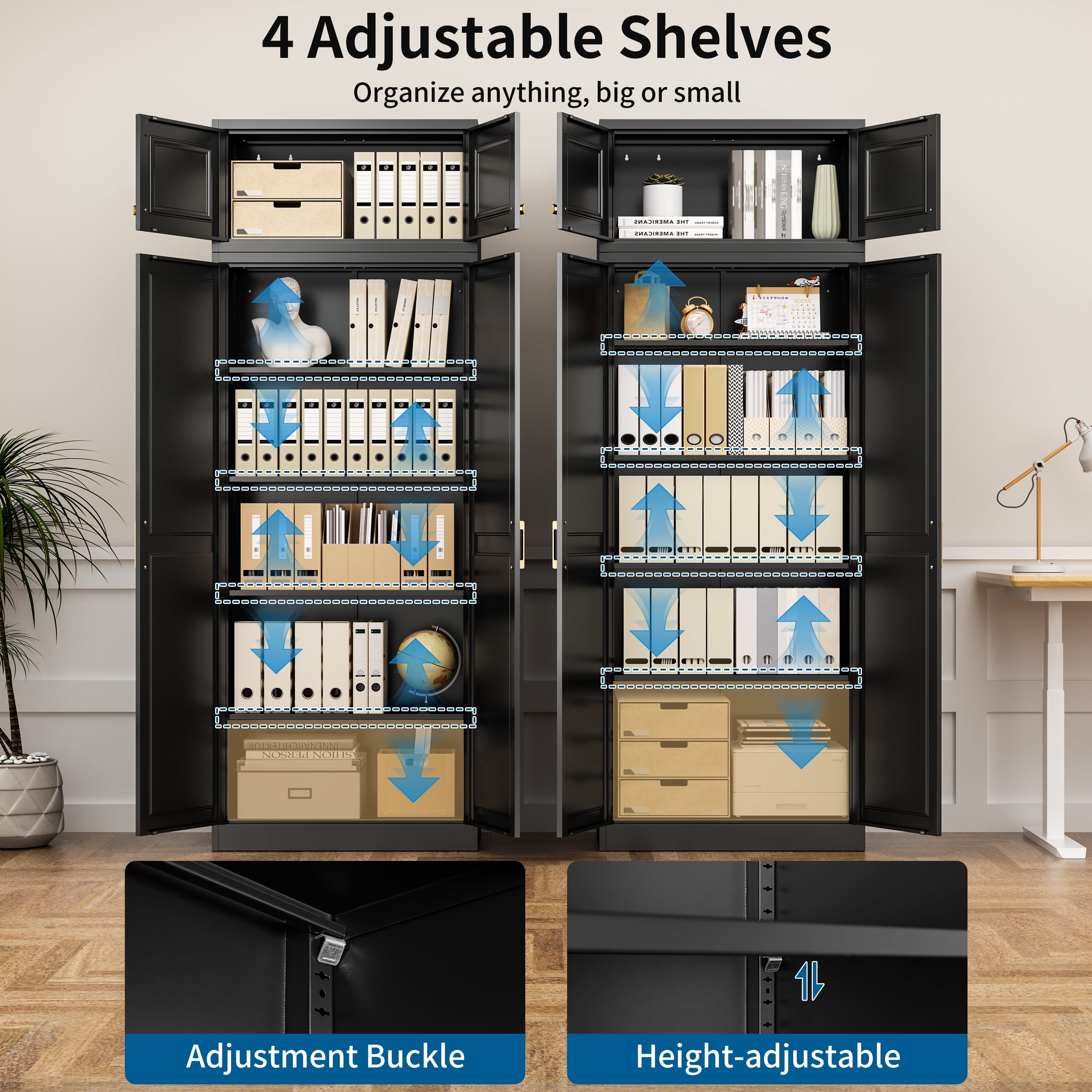 Polup 86" Height Modern Metal Pantry Storage Cabinet with Doors and Adjustable Shelves Black for Living Room Kitchen and Home