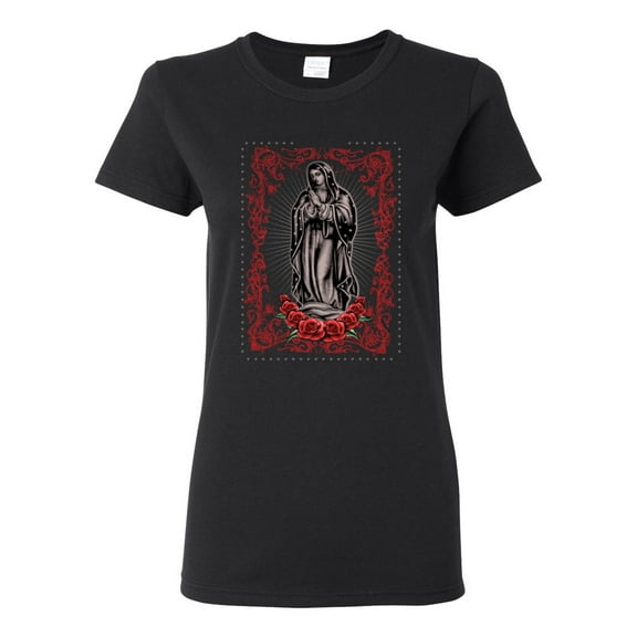 Wild Bobby, Our Lady of Guadalupe Blessed Virgin Mary Religious, Inspirational/Christian, Women Graphic Tee, Black, Small