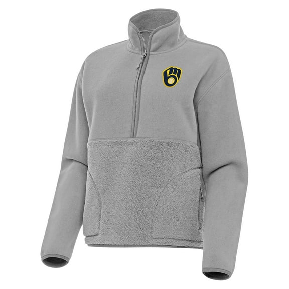 Women's Antigua Gray Milwaukee Brewers Figure Half-Zip Sweatshirt