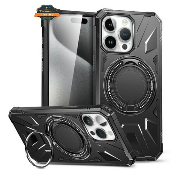 Phone Case for Apple iPhone 15 Plus (6.7") Shockproof Hybrid with Magnetic Ring Stand Compatible with MagSafe TPU   PC Protective Cover [Black]