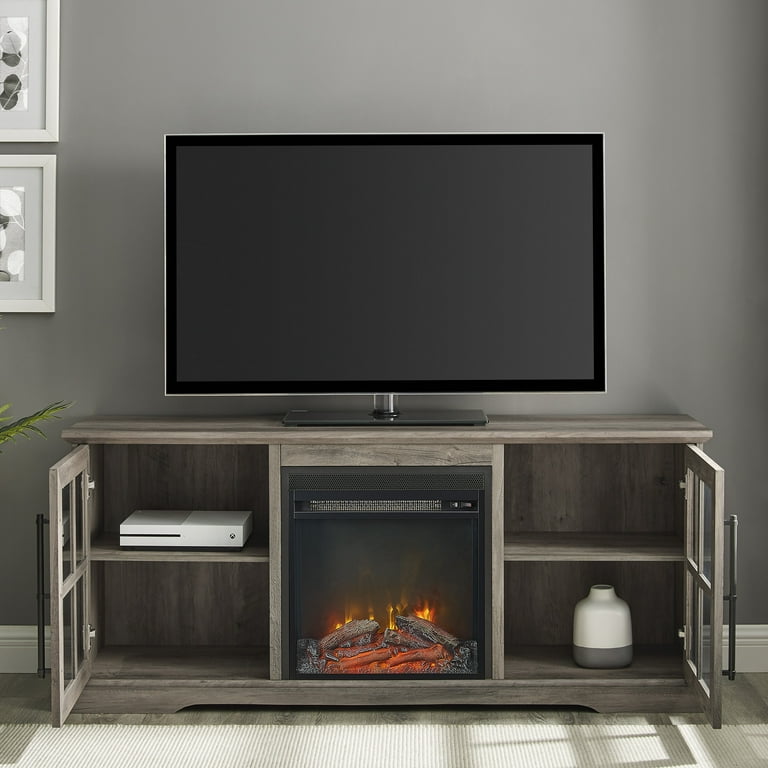 Gray wash shop fireplace tv stand