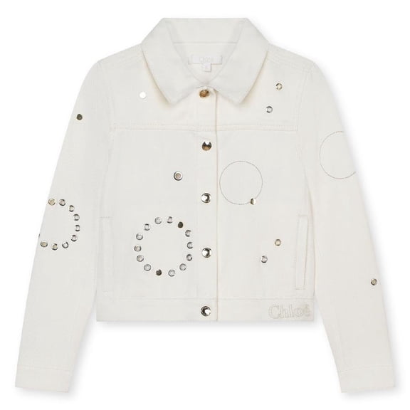 Chloe Kids Embellished- Eyelet Shirt Jacket, Size 4Y