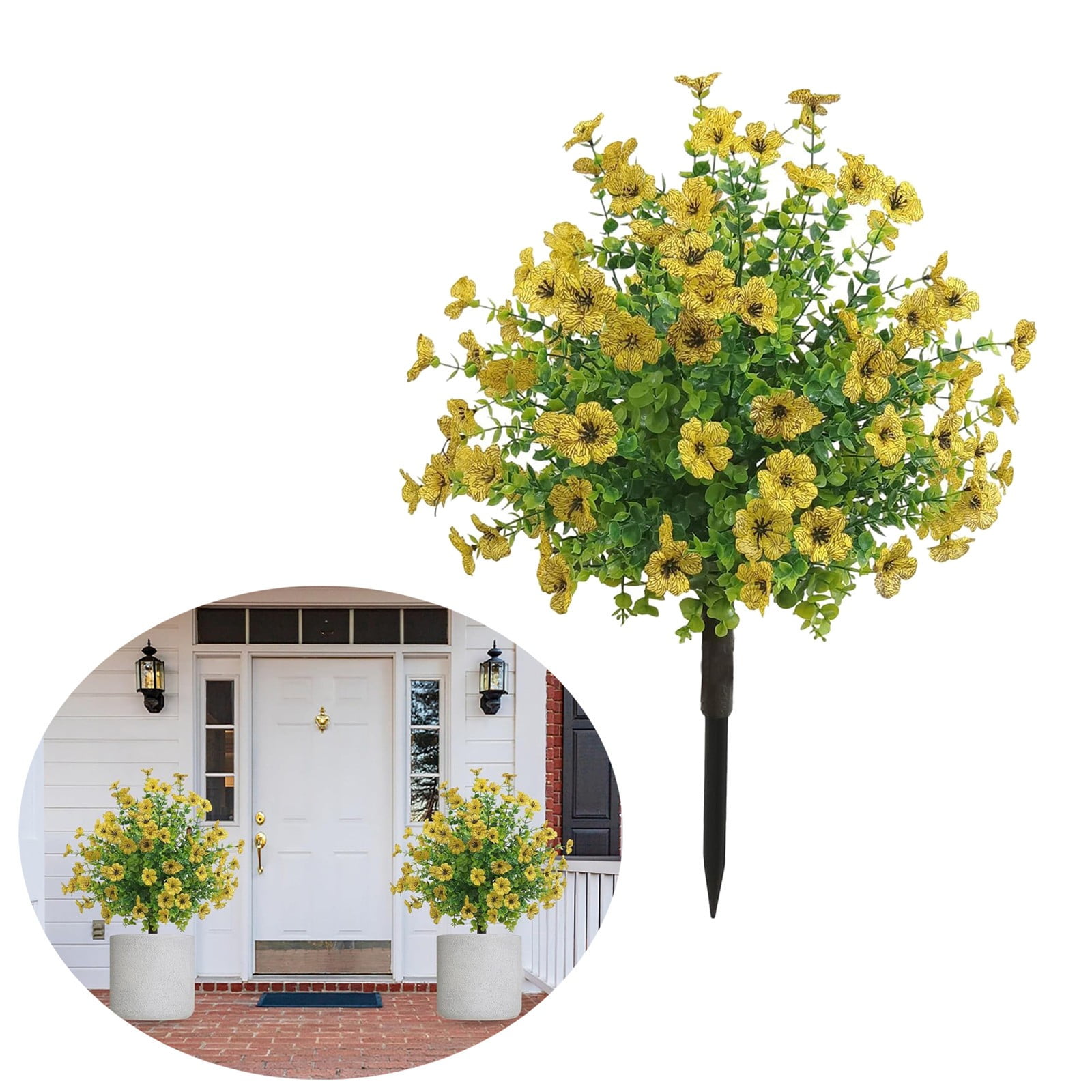 Artificial Outdoor Plants, 23.62X15.74inch Fake Hibiscus Bushes with Stakes, Faux Morning Glory Flower Plant Stakes, Faux Flower Topiary Balls with Ground Stakes, for Patio Yard Porch Decor