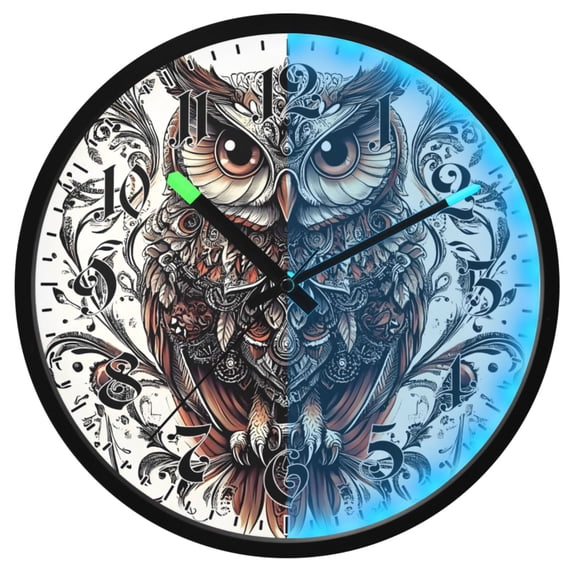 Ryvnso Mandala Cool Owl 12 Inch Night Light Wall Clock Luminous Silent Battery Operate Clocks