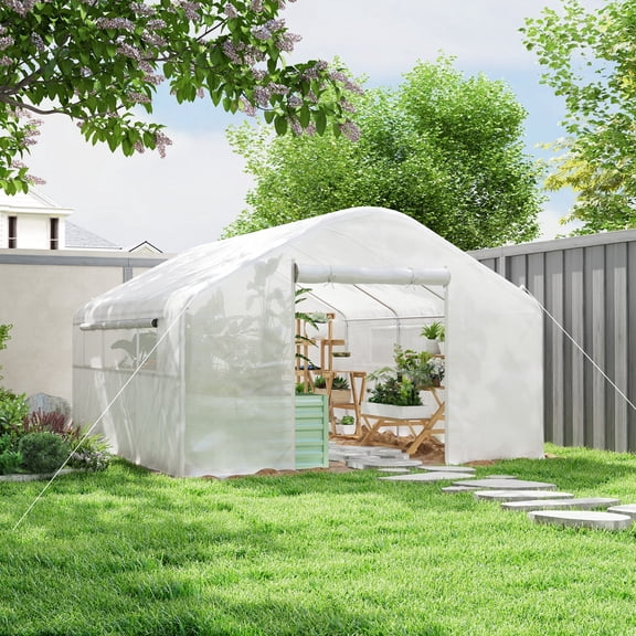 Beyamis Green House Tunnel Greenhouse Hoop House - 13 x 10 x 6.5", White Upgraded Galvanized Steel Frame, Large Windows, Durable for Outdoor Use