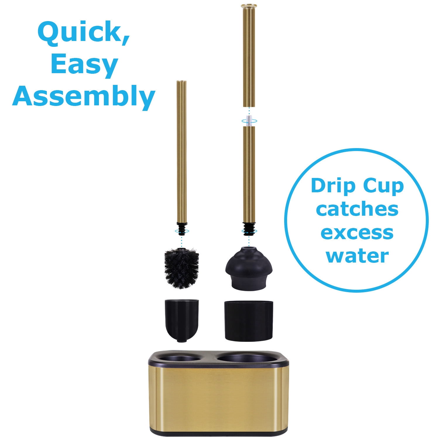 modern sleek toilet bowl brush and Toilet plunger combo - Gold