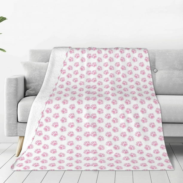 Balery Pink Paw Manta de Felpa Suave y Acogedora – Cobija de Franela Aterciopelada para Cama, Lavable y Cálida para Sofá, Mascotas, Transpirable-80"x60"