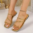 thumbnail image 2 of Sandalias Planas con Correas de Tobillo Oro Metálico Pie Abierto Suela Suave Interior Al Aire Libre, Zapatillas Al Aire Libre para Mujer, 2 of 9
