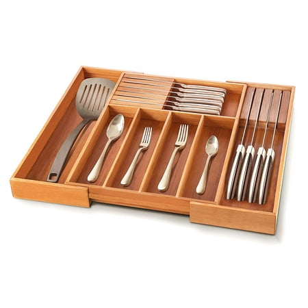 Bambusi 100 Natural Bamboo Drawer Organizer Kitchen Utensil