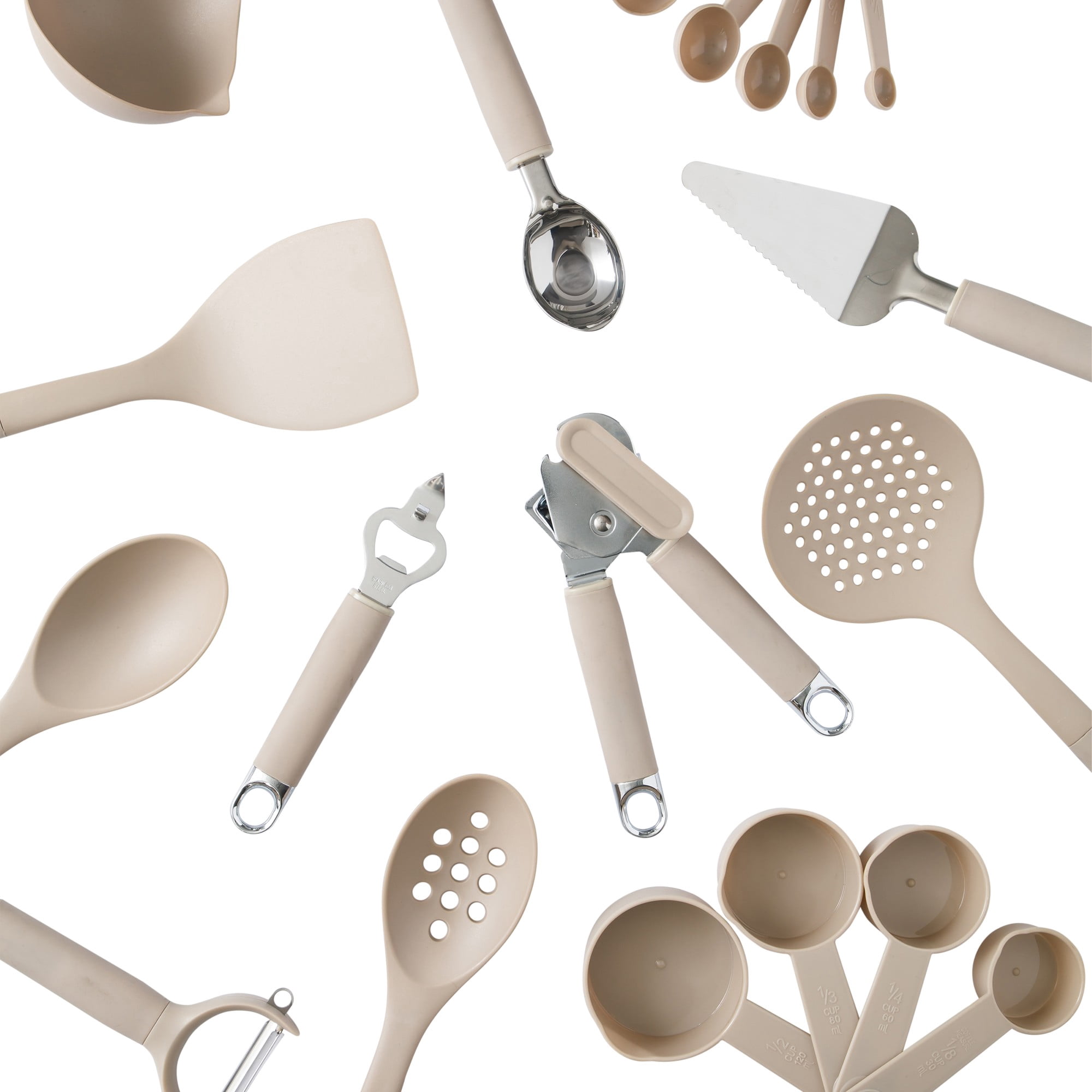 Gibson Home 20-Piece Kitchen Gadget & Tool Set – Nylon Cooking Utensils with Spatulas, Ladle, Skimmer, Serving Spoons, Measuring Cups & Spoons, Can Opener, Peeler, Ice Cream Scoop & More