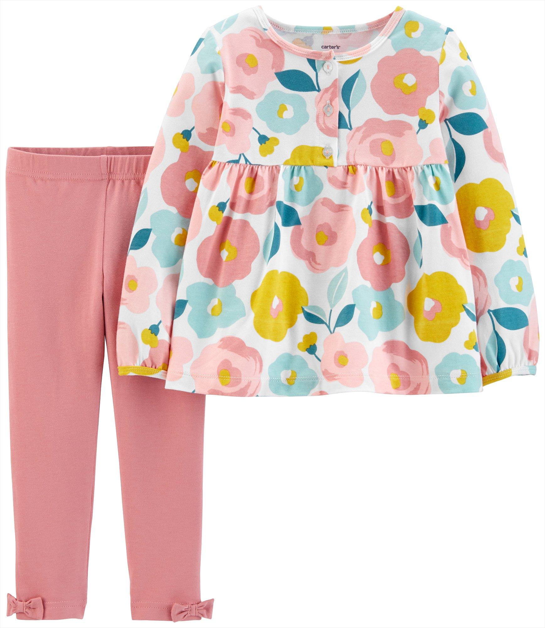 Carters Baby Girls Floral Rose Three Button Leggings Set Walmart