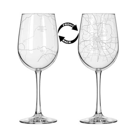 16 oz Tall Stemmed Wine Glass for Red or White Wine Wrap Around City Map Nashville, TN Tennessee
