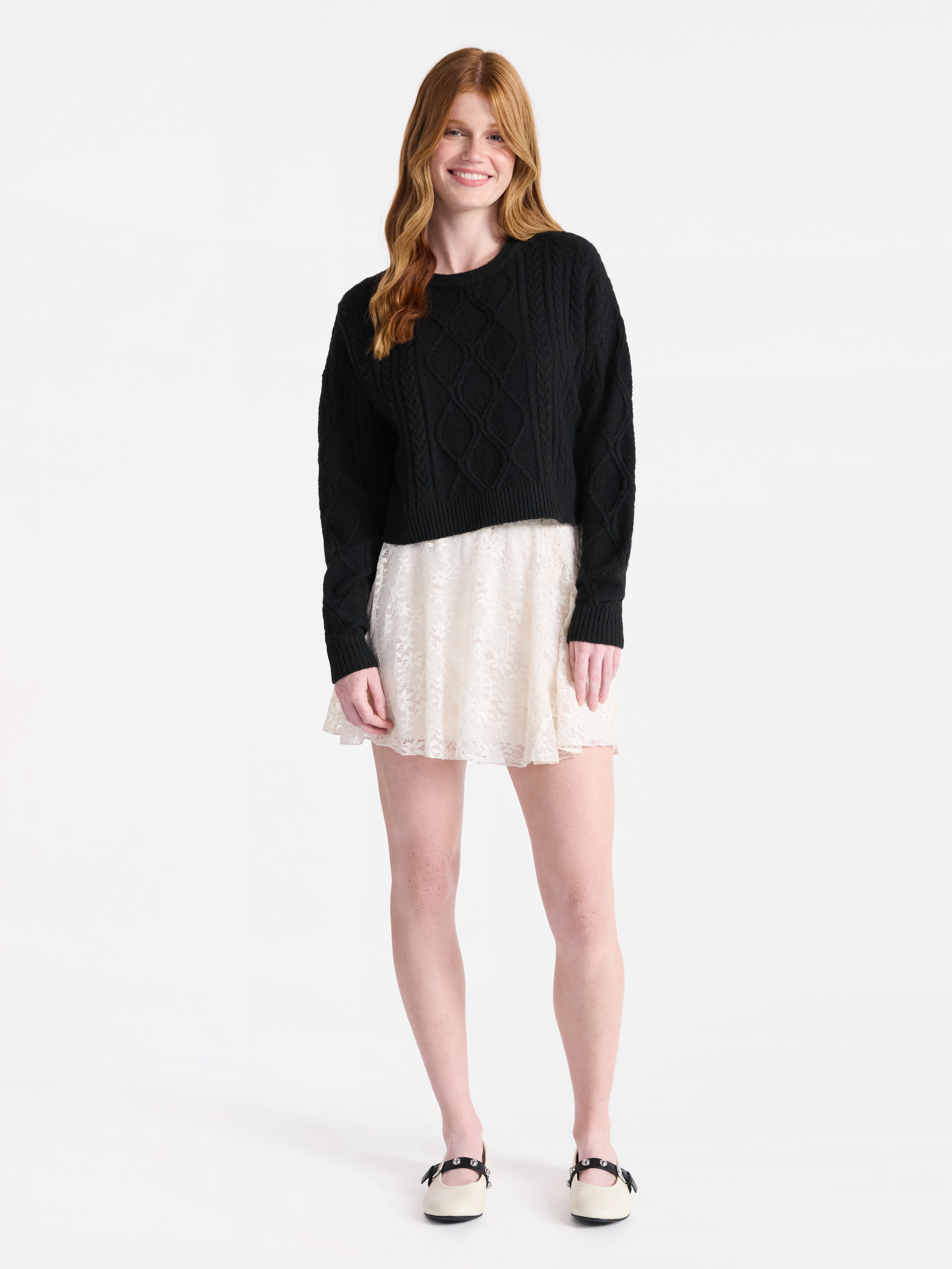 No Boundaries Lace Flouncy Mini Skirt, Women's