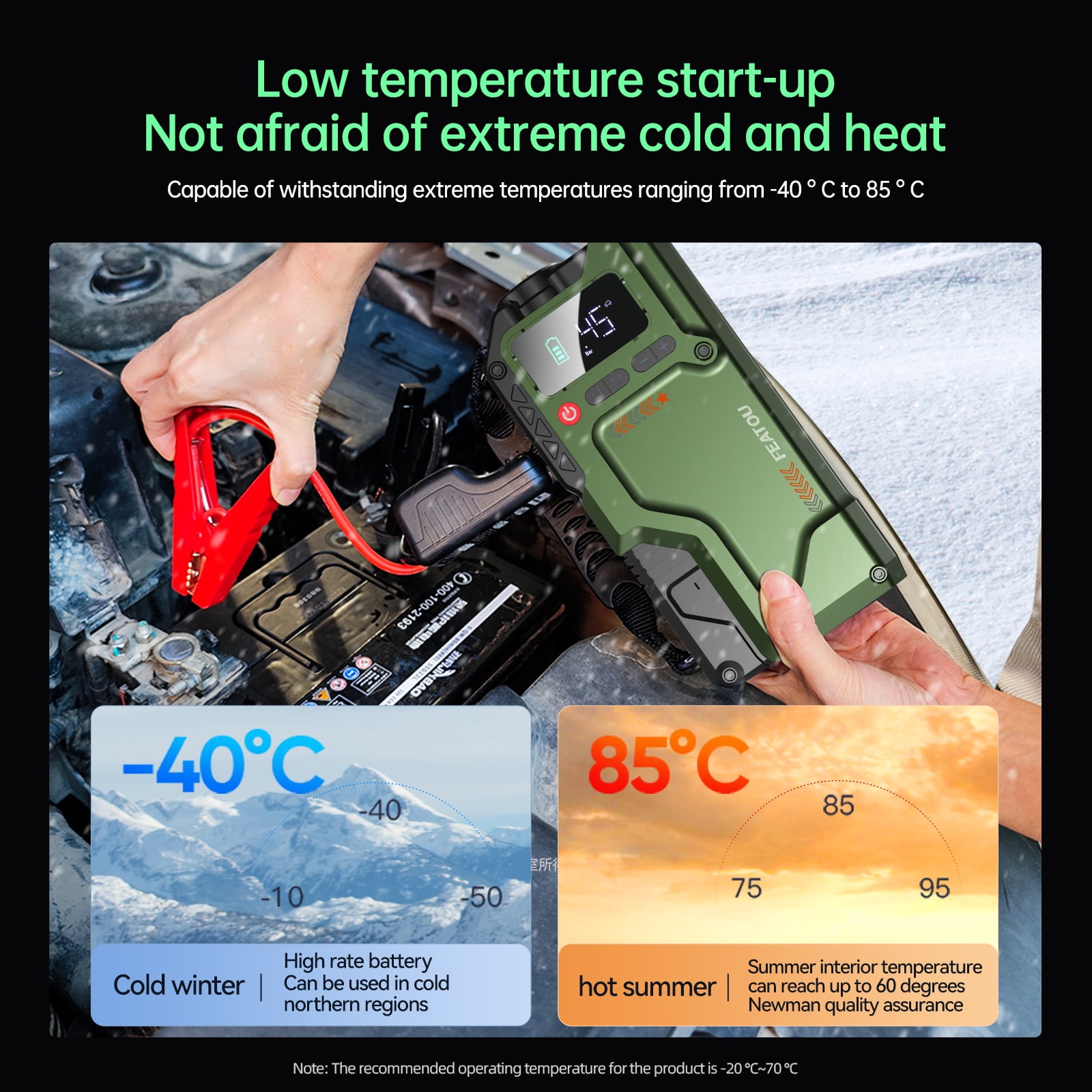FEATOU Car Jump Starter with Air Compressor, 8000A Peak 12V Battery Jump Starter (for 8.5L Gas or 7.0L Diesel Engine),12V Auto Jump Box with LED Light, USB Quick Charge 3.0