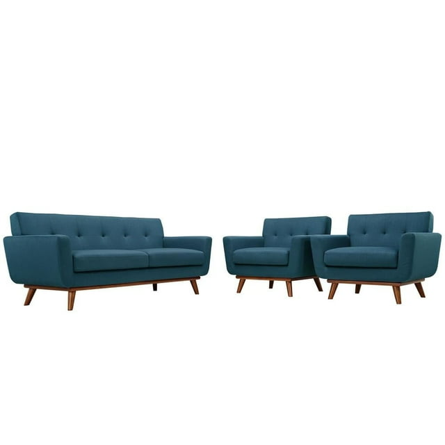 Modway Engage Ensemble Moderne en Tissu 3 Pcs avec Fauteuil et Causeuse en Bleu Azur