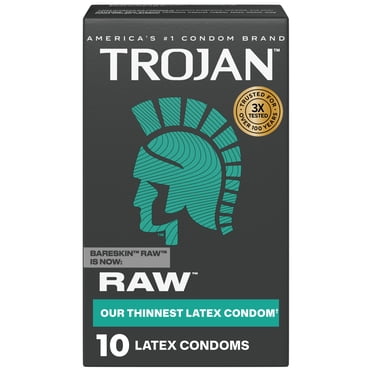 Trojan Raw Thinnest Premium Latex Lubricated Condoms for Men, 10 Count